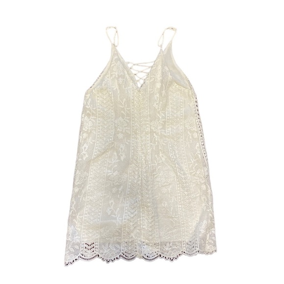 ASTR the Label White Crochet Overlay Boho Lace Up Dress Women's Large - Picture 10 of 11